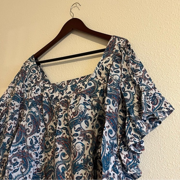 Terra & Sky Women's Plus Size Square Neck Paisley Blue Peasant Top Size 1X - Picture 4 of 13